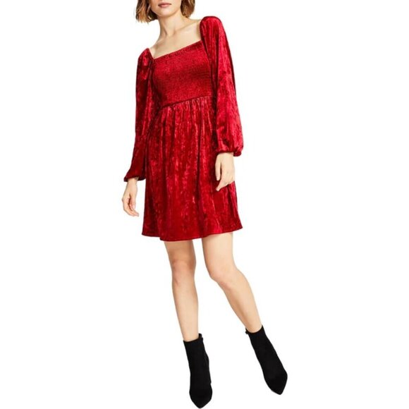 Bar III Womens Red Velvet Fit & Flare Dress X-Large - Picture 1 of 12